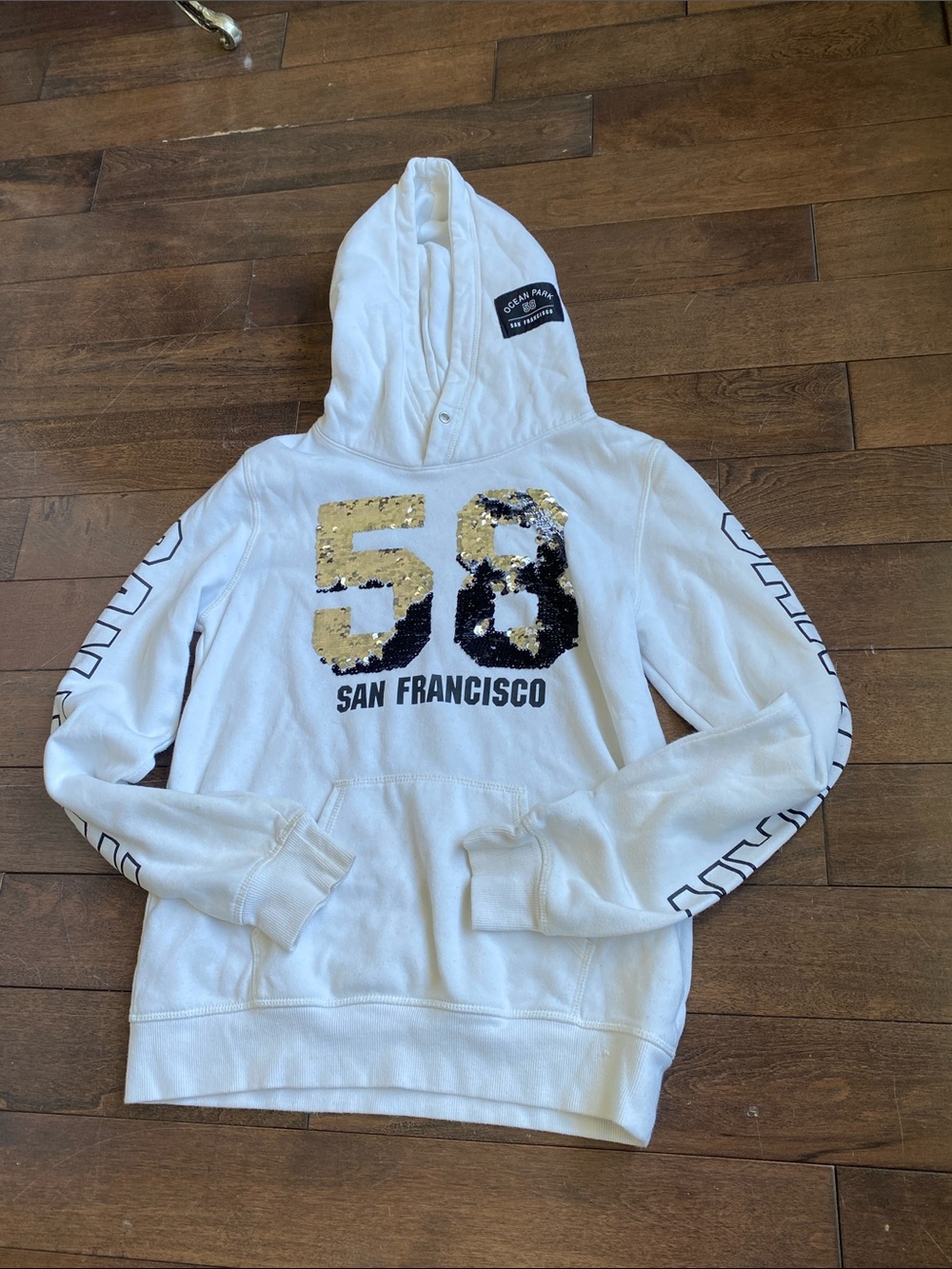 H&M Hoodie with silver & Black flip Sequin '58'